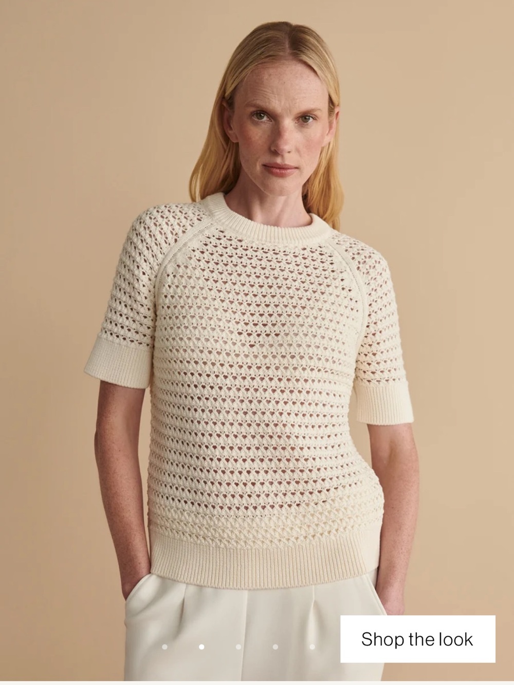 Varley Alva knit sweater tee (color egret, XS)